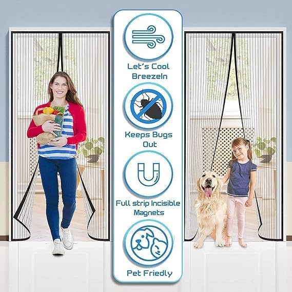 BugShield Living | Polyester Magnetic Mosquito Net for Door | Mosquito Curtain for All Door Types & Sizes | Auto-Closing Insect Screen to Keep Mosquito Out (190x100 CM)