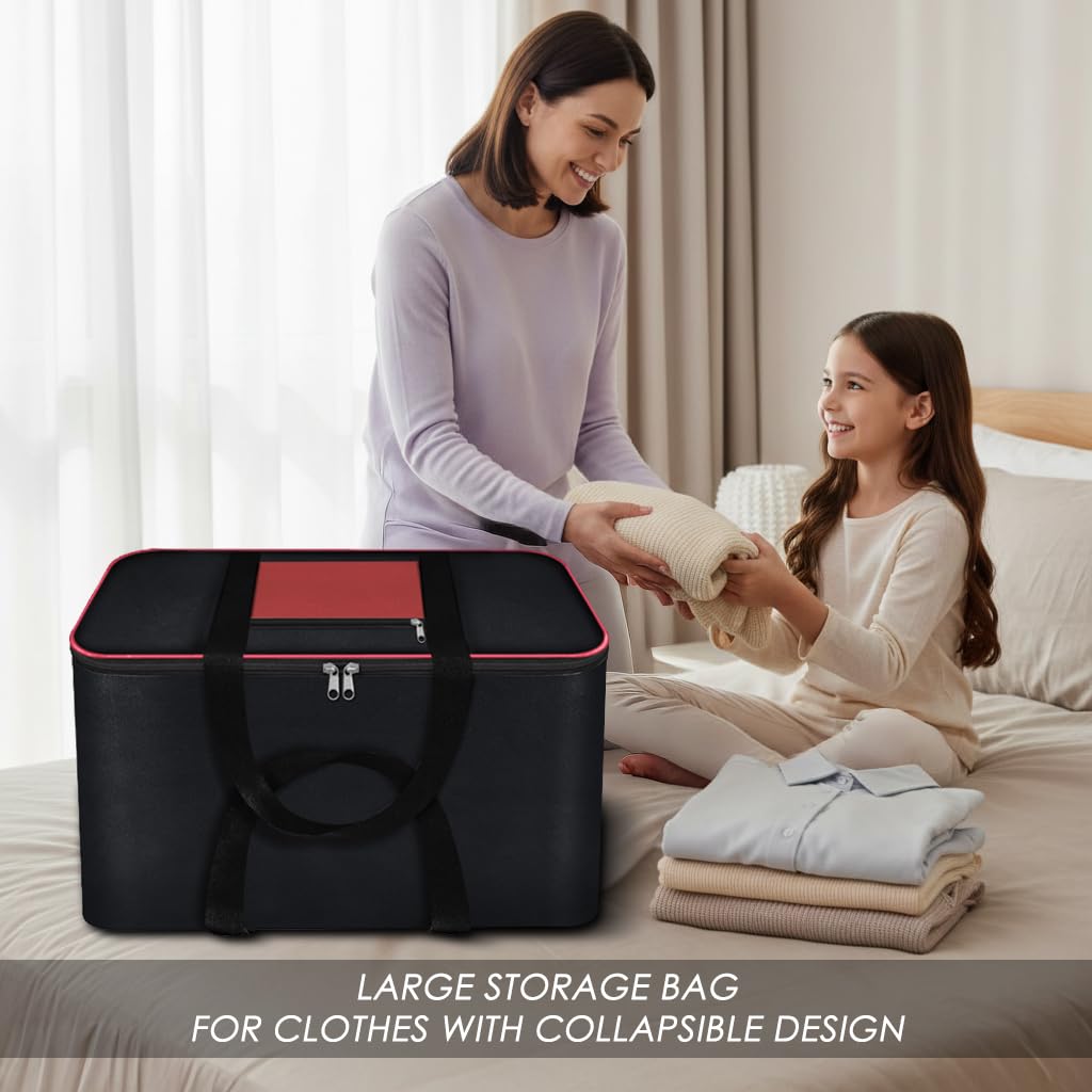 UrbanNest | Nylon Big Moisture Proof Underbed Storage Bag For Clothes Large (54 x 46 x 28 cm) - Black Rectangular