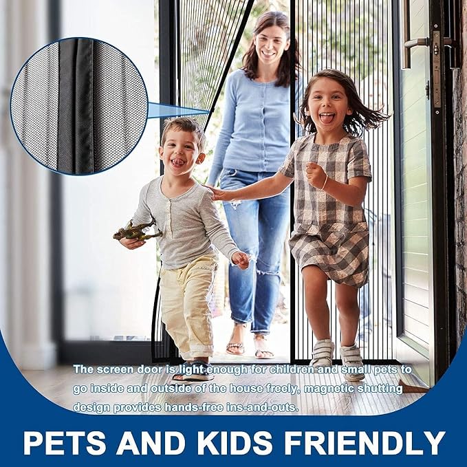 BugShield Living | Polyester Magnetic Mosquito Net for Door | Mosquito Curtain for All Door Types & Sizes | Auto-Closing Insect Screen to Keep Mosquito Out (190x100 CM)