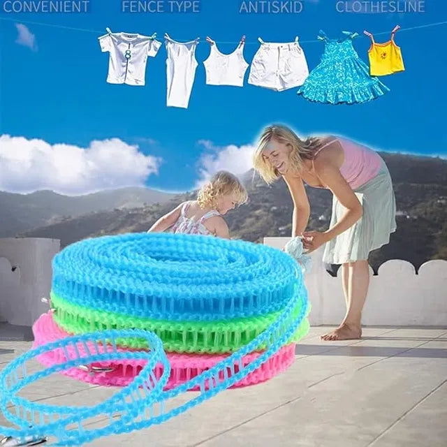 Windproof Anti-Slip Clothes Washing Line Drying Nylon Rope with Hooks/Nylon Clothesline - 5 Meter