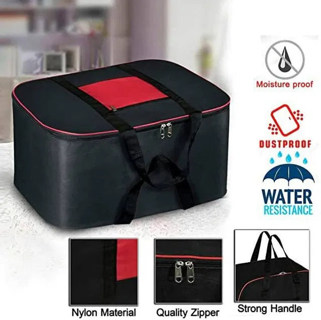 UrbanNest | Nylon Big Moisture Proof Underbed Storage Bag For Clothes Large (54 x 46 x 28 cm) - Black Rectangular